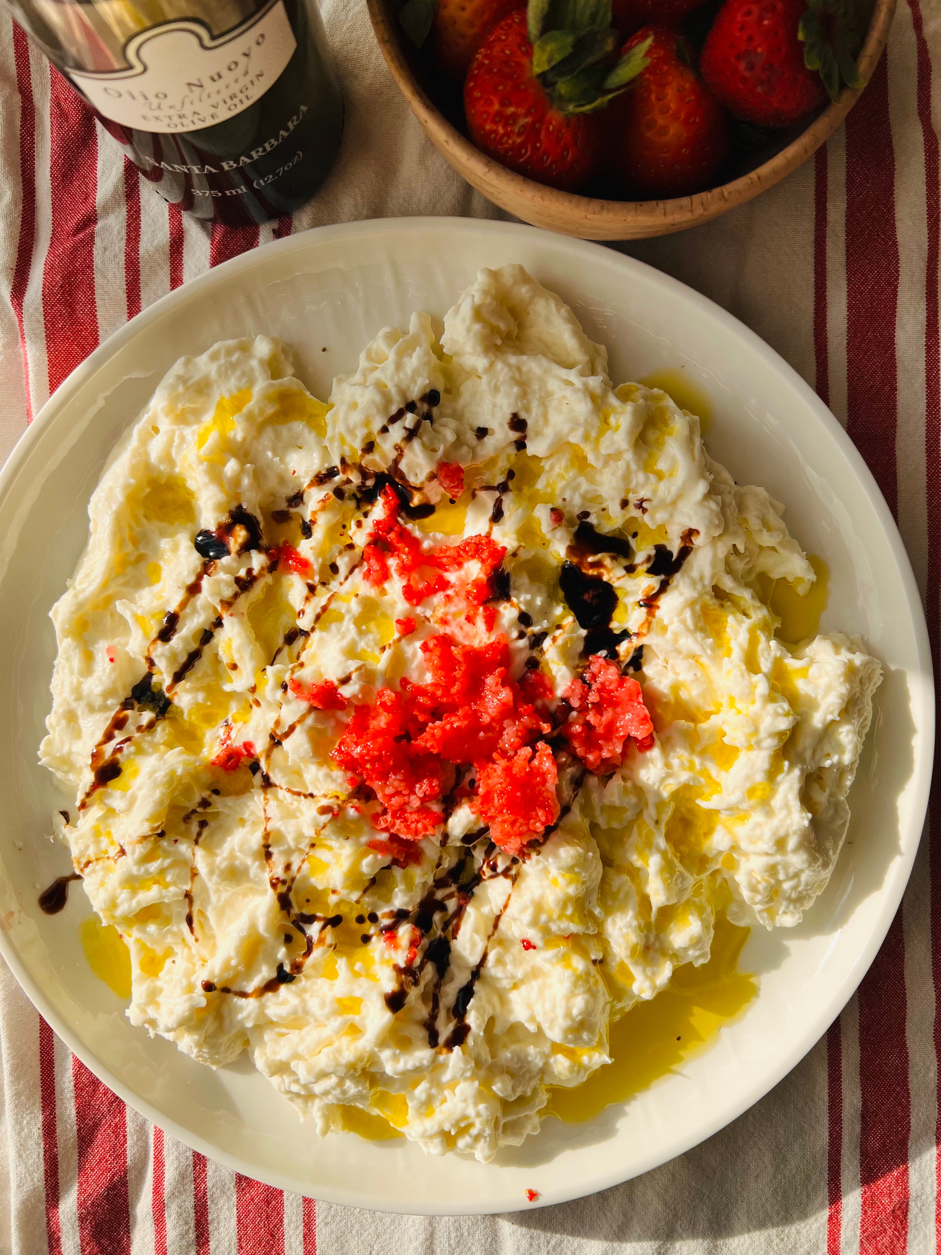 Stracciatella & Grated Strawberries with Olio Nuovo