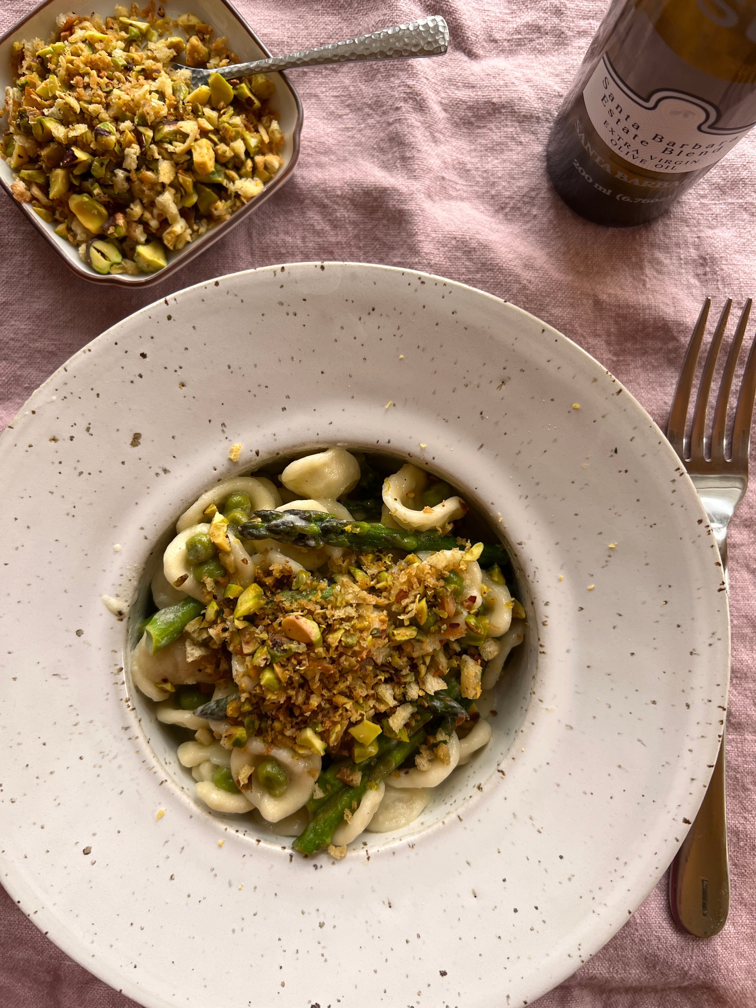 Spring Orecchiette with Pistachio Pangrattato