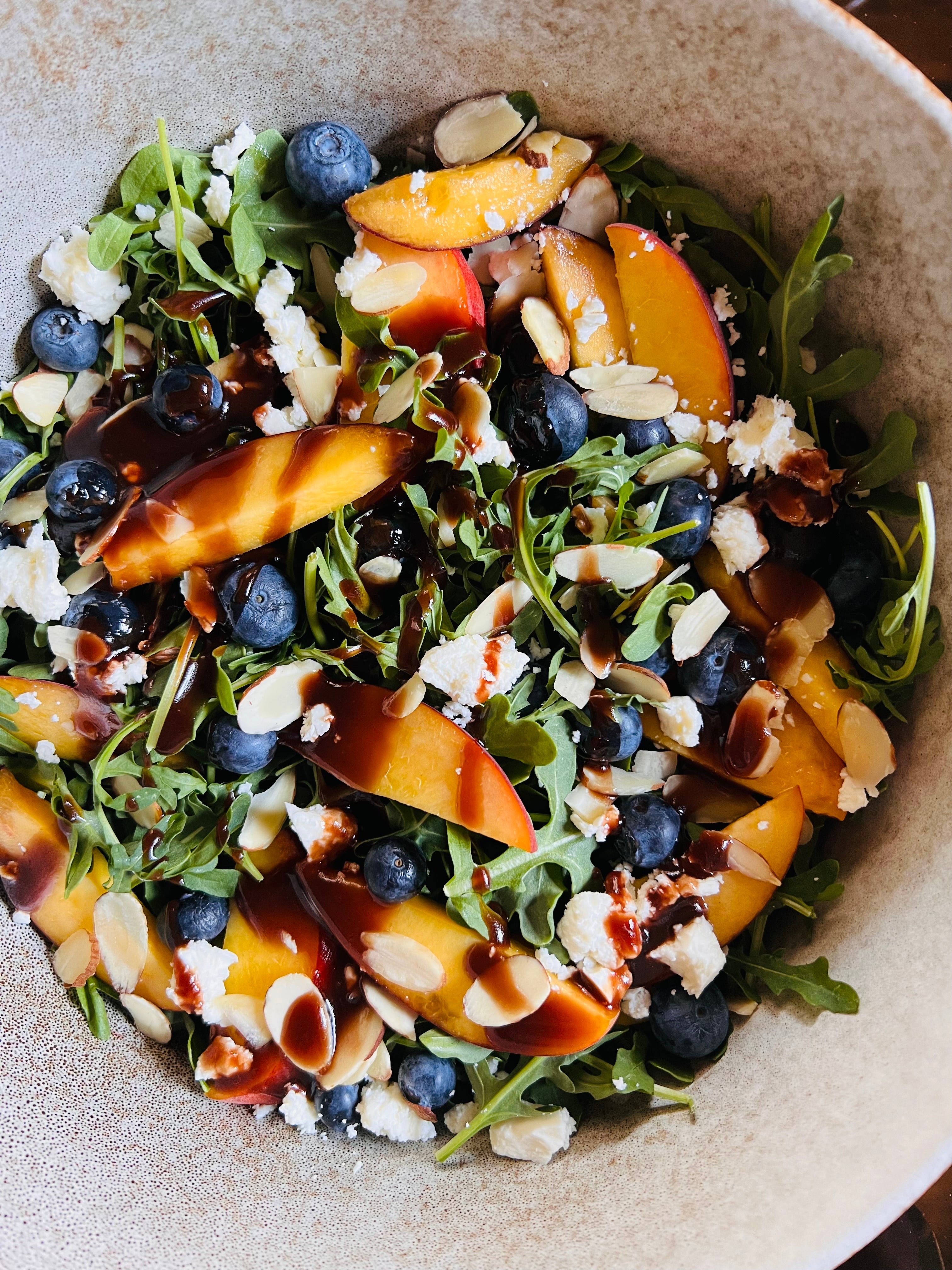 Peach & Blueberry Salad with Cherry Balsamic Vinaigrette