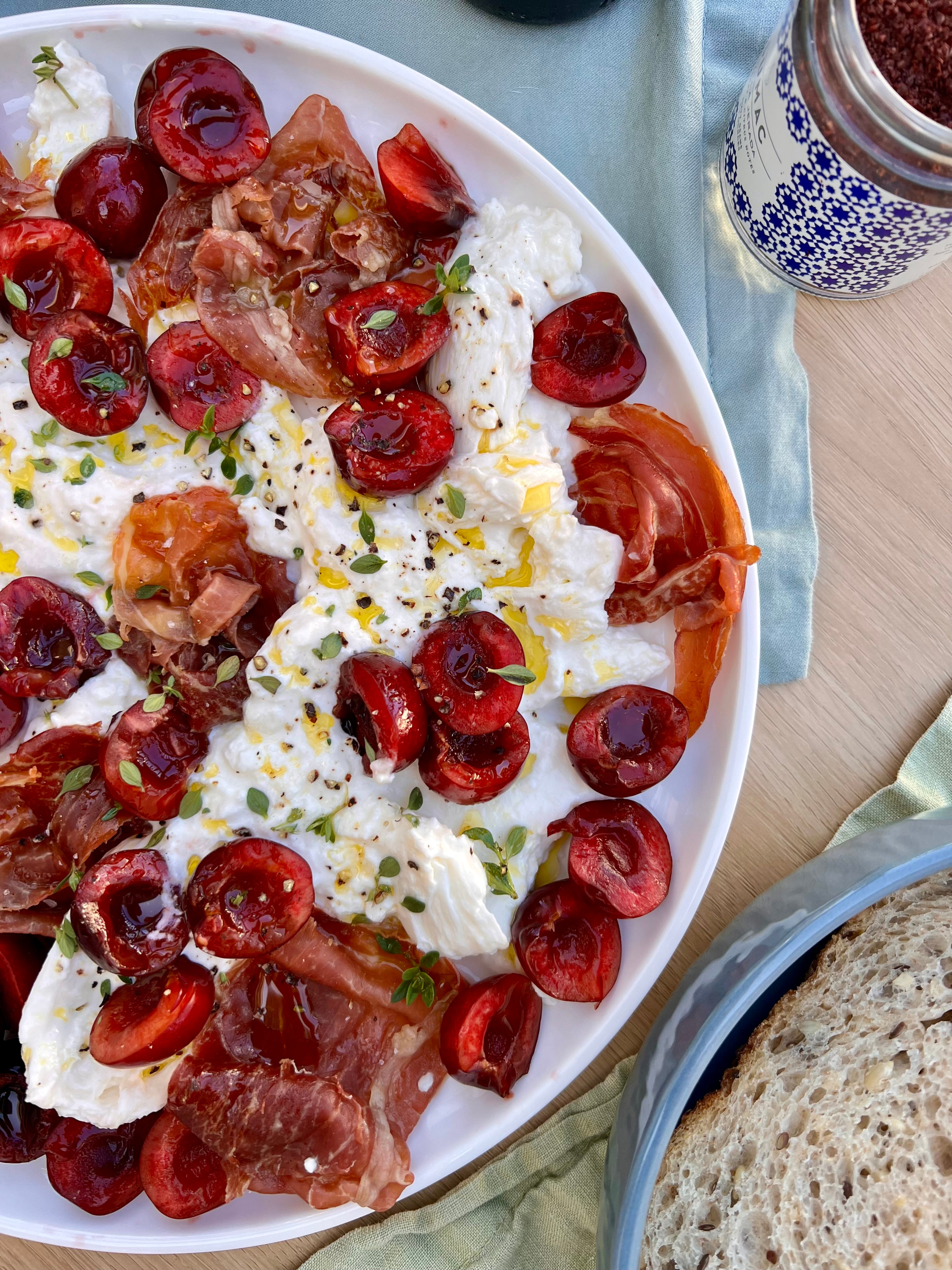 Burrata with Balsamic Cherry & Prosciutto Chips