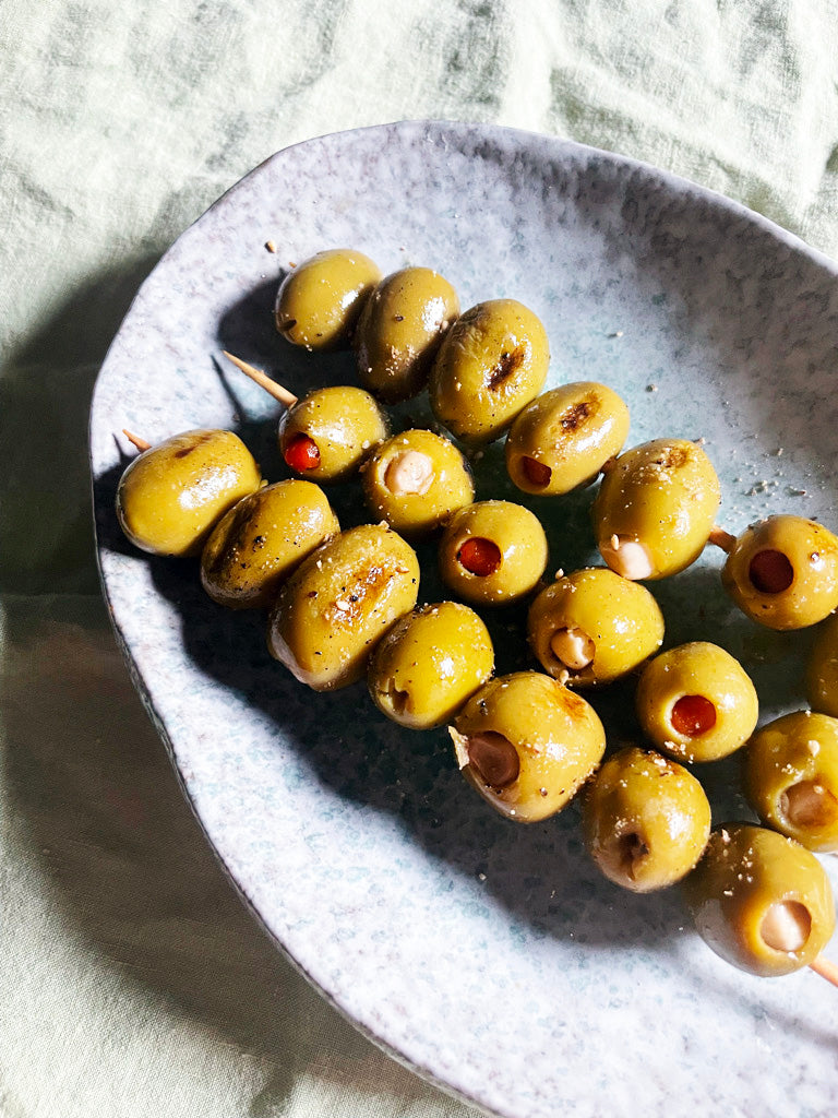 Grilled Olive Skewers