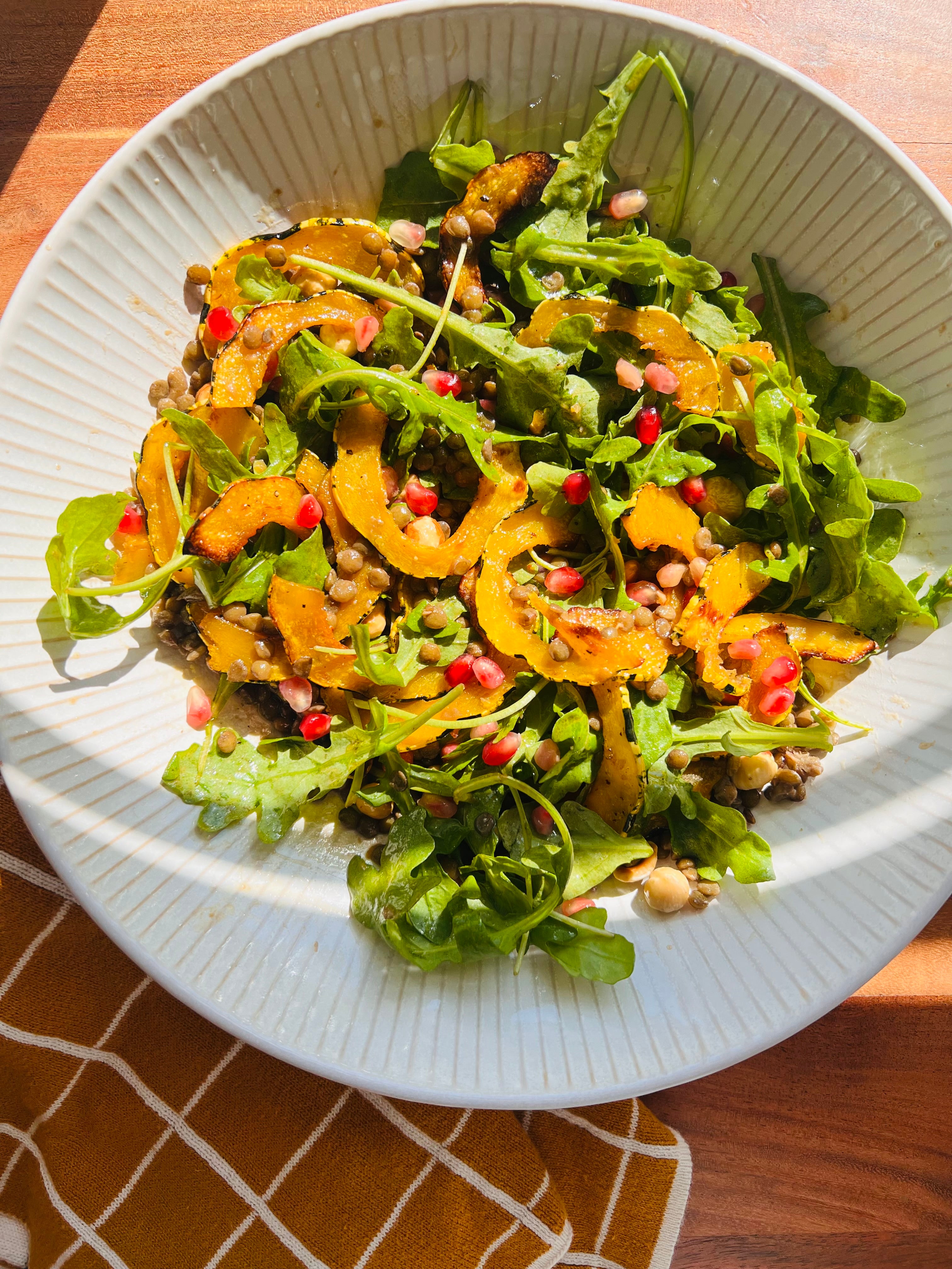 Roasted Squash, Pomegranate & Green Lentil Salad