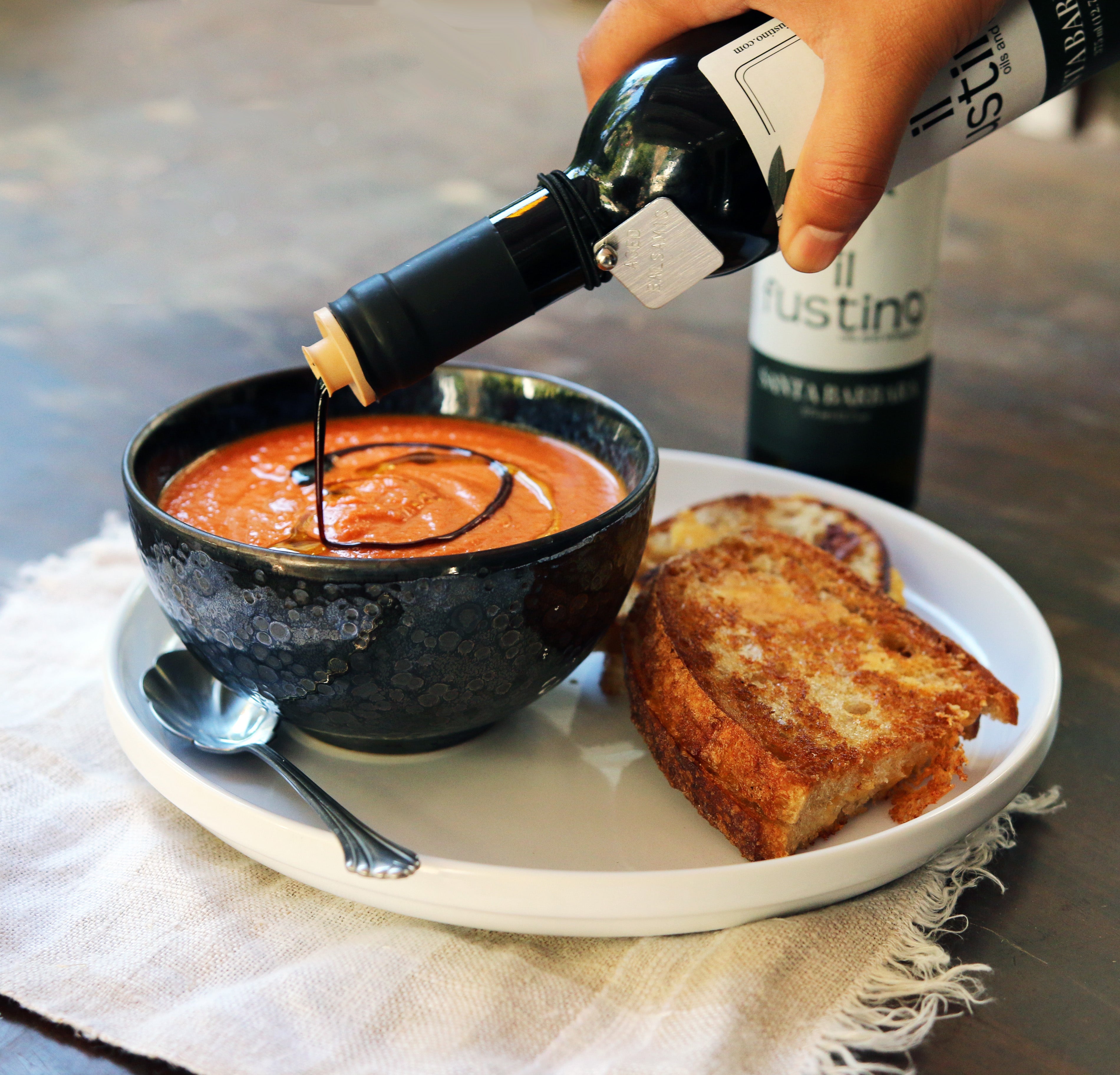 Tomato Soup with Crispy Grilled Cheese